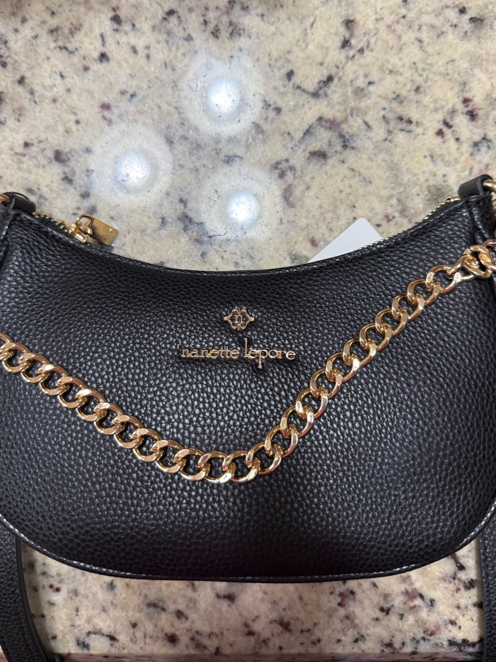 Nanette Lepore Black Shoulder Bag with Gold Chain Detail - Picture 2 of 10